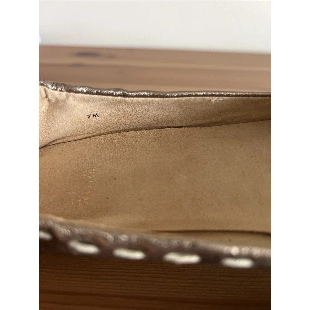 Stuart Weitzman Size 7 M Gold Leather Woven Slip On Ballet Flats Women's Summer